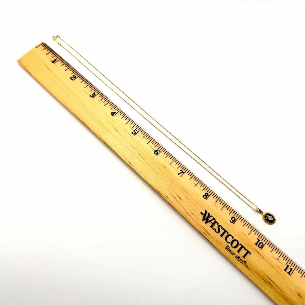 Vintage 14K Solid Gold Black Onyx Diamond Pendant Necklace 18” *Signed Carla* - Picture 12 of 16